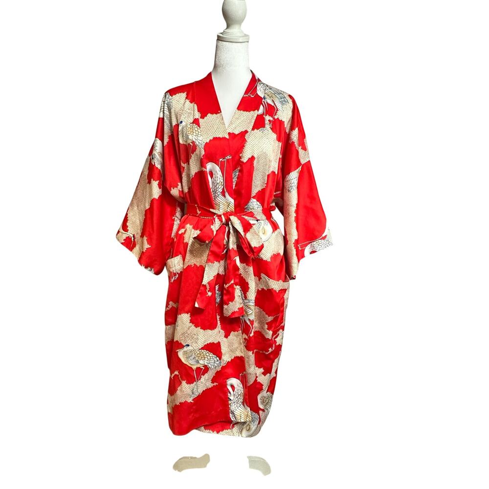 Vintage Tori Richard Honolulu red & cream kimono robe